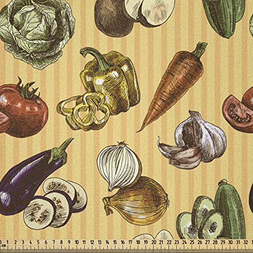 ABAKUHAUS Bunt Stoff als Meterware, Flüchtiges Gemüse, Microfaser Multi Zweck Dekostoff für Kunsthandwerke, 3M (230x300cm), Beige Orange Grün