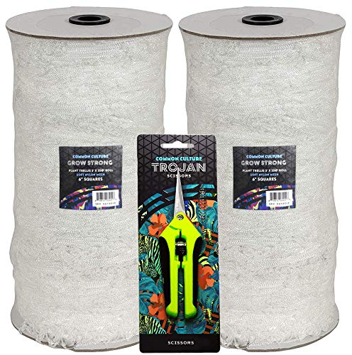 COMMON CULTURE Grow Strong Pflanzen-Rankgitter + Trojanische Schere – 15,2 cm quadratisches, weiches Netz-Nylon-Ranknetz – robuste Gartennetz für Pflanzen – 12,7 x 889 cm – 2 Rollen