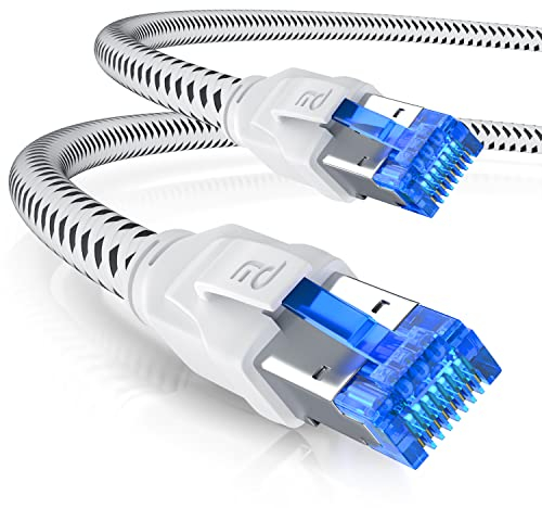 CSL - 20m Netzwerkkabel CAT 8 - LAN Kabel Patchkabel - Baumwollmantel - CAT8.1 High Speed Gigabit Ethernet Cable - 40 Gbits - S/FTP PIMF - RJ45 Stecker - Cat6 Cat7 Cat8 komp - 20 Meter - weiß