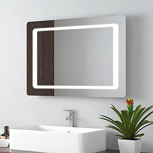 EMKE 700 x 500mm LED Illuminated Bathroom Mirror with Shaver Socket | Sensor Switch | Demister Pad, Wall-Mounted Vanity Multifunction Mirror, Energy-Saving Illuminated Mirror [Horizontal/Vertical]