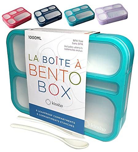 Bento Box Lunchbox Behälter für Kinder, Erwachsene | 6 Fächer Lunchboxen | Auslaufsichere Schule Bentobox, Snack oder Mahlzeit Portionsbehälter | BPA-frei, blaugrün