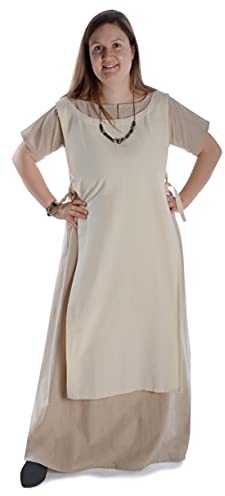 HEMAD Mittelalter Überkleid (Trägerkleid) 100% Baumwolle Modell: Hrotsvit, Beige L-XL