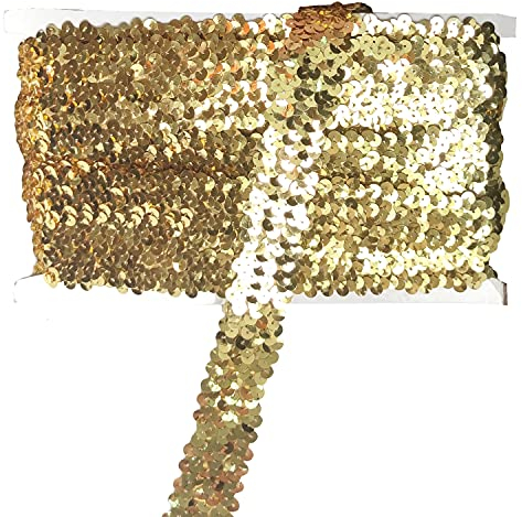 Qililandiy 10 Yards Einfassborte Spitze Pailletten Borte Band Fransen Borten Applikation 9m x 3cm für DIY Kleidung Gardine Vorhang Tischläufer Deko (Gold)