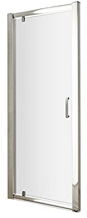 nuie AQHD90H3 Pacific Modern Bathroom Easyfit Shower Hinged Door, 6mm Toughened Safety Glass and Round D-Handle, 900mm, Polished Chrome