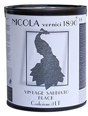 Vernice Decorativa della Linea Vintage, a Base di Acqua, Made in Italy, Sabbiato Fine, Nero - Formato da 1 lt
