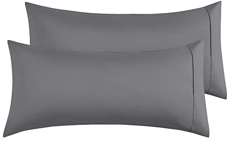 Funda de Almohada 100% Microfibra 50 x 90 cm, Juego de 2 Fundas Almohada Extra Suave Hipoalergénicas Transpirable Gris Oscuro