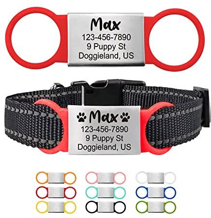 Custom Slide On Pet Tag ID, Fancy Silent Dogs & Cats Personalized No Jingle Engraved Identification Name & Phone Charm for Collar & Harnesses, No Noise for Puppies, Kitties, Horses & Animals