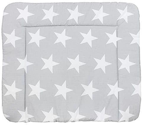 TupTam Baby Wickeltischauflage mit Baumwollbezug Gemustert, Farbe: Grau Große Weiße Sterne, Größe: 70 x 70 cm