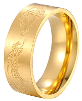 QIAMNI 316L Edelstahl keltischer Drache und Wolf Herrenring, keltische Mythen und Legenden Tiermuster Ring (gold)
