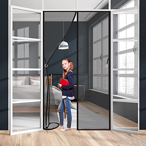 Fliegengitter Balkontür Magnet-Insektenschutz Tür 140 x 220 cm für Balkon, Terrasse, Wohnzimmer Fliegenvorhang HäNde Frei Kinderleichte Klebemontage Ohne Bohren - Schwarz A