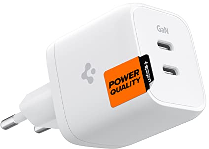 Spigen GaN 452 Total 45W 2 Port GaN III Tech Dual USB C Wandladegerät PD 3.0 Ladeblock Kompatibel mit iPhone 15 14 13 Plus Mini Pro Max iPad Air Galaxy S24 Ultra Plus Z Fold Flip 5 4 S23 Pixel 8 7 Pro