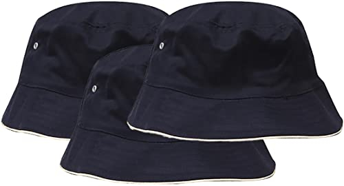 4sold 3 Stück Sonnenhut UV-Schutz Sommerhüte Strandhut Safari Boonie Hut Faltbarer Fischerhut Eimer Hüte für Festivals Riesige Auswahl, Set 3 x Marineblau Baumwolle, One size