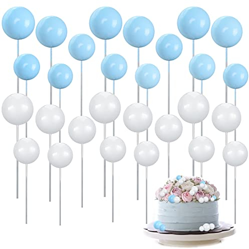 86pcs Round Foam Cake Topper Balloon, Mini Balloon Cake Topper, DIY Cake Insert Cupcake Topper for Birthday Wedding Anniversary Graduation Party Baby Shower(Blue, White)