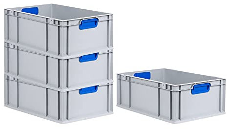 PROREGAL SuperSparSet 4x Eurobox NextGen Color | HxBxT 22x40x60cm | 44 Liter | Griffe blau geschlossen | Verstärkter Boden | Eurobehälter, Transportbox, Transportbehälter, Stapelbehälter