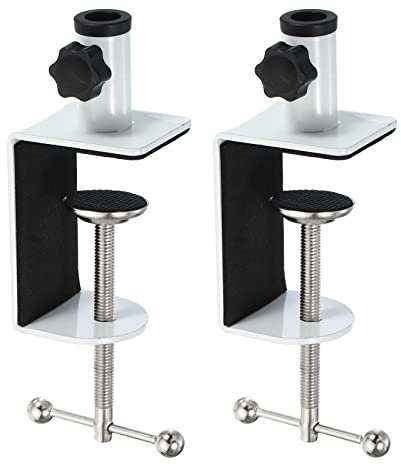 PATIKIL 0.49 Hole Dia. Desk Clamp, 2 Pcs Aluminum Alloy Universal Adjustable C-Clamp Mount Holder for Microphone Mic Arm Table Lamp, White