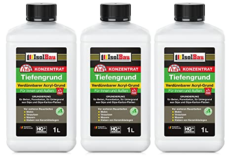 Isolbau 3 L Tiefengrund Konzentrat 1:4 - Verdünnbarer Acryl-Grund, Haftgrund für Innen & Außen - Grundierung für Beton, Putz, Gips uvm