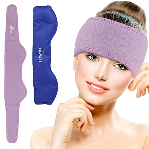 NEWGO Migraine Relief Ice Pack for Head, Hot Cold Compress Gel Ice Pack for Headache, Chronic Migraine, Chemo, Tension, Sinus Pain, Stress Relief, Menopause (Purple)