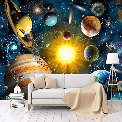 Peinture Murale Photo 3D Espace Univers Galaxie Planète Papier Peint Mural Imperméable Salon Moderne Canapé Tv Fond Mur Art Décoller Et Coller Mur Photo Amovible Chambre D'Enfants Mur Art 140 x 70 cm