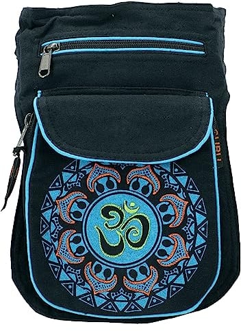 GURU SHOP Stoff Sidebag & Gürteltasche Aum Mandala, Goa Gürteltasche, Bauchtasche - Schwarz/türkis, Unisex - Erwachsene, Baumwolle, 25x17x4 cm
