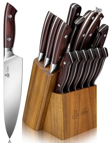 DDF iohEF Kitchen Knife Set, 16-Piece Knife Sets for Kitchen with Block Japanese Stainless Steel Knives Set with Sharpener Ultra Sharp Professional Chef Knife Set with Ergonomic Handle for Cutting