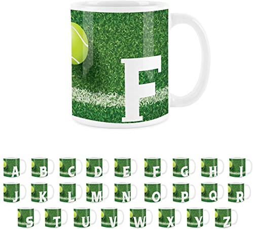 Purely Home Tennis Letter F Mug - White Coffee Tea Present Personalised Tennis Alphabet Initial Gift