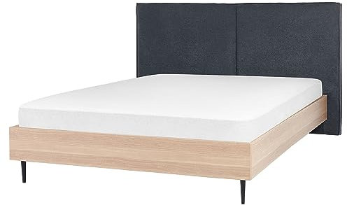 Beliani Bett grau/helles Holz 160 x 200 cm gepolstertes Kopfteil Holzrahmen Izernore