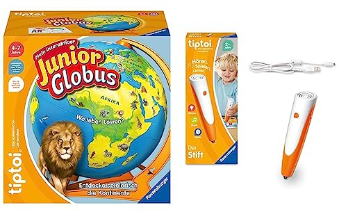 Ravensburger tiptoi 00115 - Mein interaktiver Junior Globus - Kinderspielzeug ab 4 Jahren & tiptoi Stift 00110 - Das spielerische Lernsystem, Lernspielzeug für Kinder ab 2 Jahren