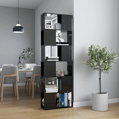RAUGAJ Möbel Bücherschrank Raumteiler Hochglanz Schwarz 60x24x186cm Gr
