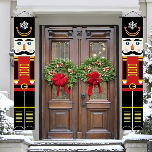 LIVESTN 1 Par 30 x 180cm Pancartas de Cascanueces Banner de Puerta de Navidad Modelo de Soldado tamaño Natural Cascanueces Carteles de Porche para Puerta, Chimenea, Pared (C)