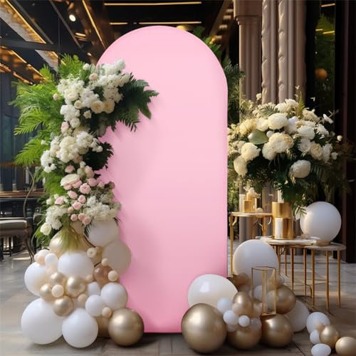 Creperture Toile de Fond pour Arche de Mariage, 1 x 2m Toile de Fond Ronde en Tissu pour Studio Photo Décoration pour Fête d'anniversaire, Cérémonie de Mariage, Tonnelles de Jardin,Rose
