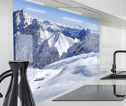 timalo Spritzschutz Wand für Herd, Küche Küchenrückwand Glasoptik | Acryl Glas 2mm | Glasrückwand Acrylglas Wandpaneele Rückwandschutz Platte | 60x40cm Berge Schnee Zugspitze