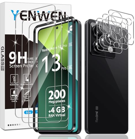 Yenwen Vetro Temperato Compatibile con Xiaomi Redmi Note 13 Pro 5G, 3 Pezzi Vetro Temperato Pellicola Protettiva + 3 Pezzi Pellicola Fotocamera, Antigraffio, Durezza 9H