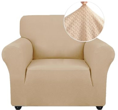 Ystyle Stretch Sofa überzug 1 Sitzer, Elastisch Sofabezug Mit Armlehnen, Jacquard Couch überzug rutschfest, Waschbar Sofa Cover Protector Für Hunde Haustiere, Beige Gelb