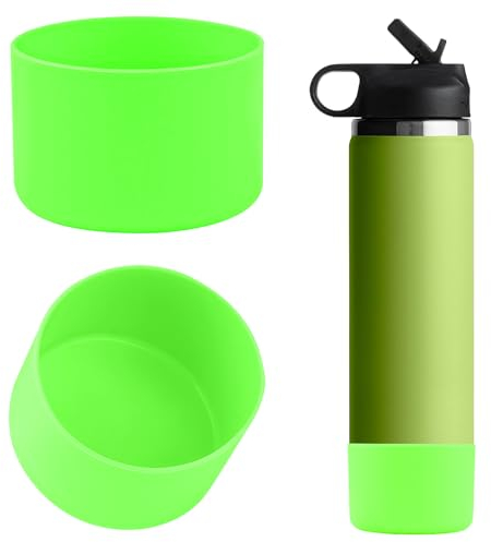 Linkidea 2 Pack Water Bottle Boot Compatible with Hydro Flask Wide Mouth 12oz/14oz/16oz/18oz/20oz, Silicone Bottle Bottom Sleeve Bumper Protector (Green)