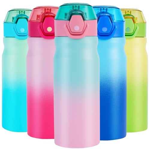 SUPPRUI Insulated Stainless Steel Water Bottle, 550ml With Straw, Double Walled Flask Leakproof for Hot and Cold Drinks (Light Pink)