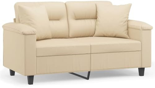 Willood 2-Sitzer-Sofa mit Kissen Liegesofa für Wohnzimmer, Polstersofa Sessel Relaxsofa Loungesofa Relaxcouch Creme 120 cm Mikrofasergewebe