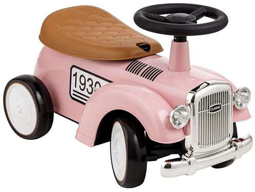 Baroni Toys Vintage Porteur Voiture pour Enfants de 12 à 36 Mois, véhicule à Pousser avec klaxon, Compartiment de Rangement, Volant et Roues Stables pour Apprendre à Marcher, 25x59x35 cm (Rose)