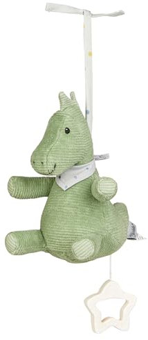 Sterntaler Spieluhr S Dino Rexi - Baby Spieluhr aus Feincord - Kuscheltier Baby zum Anbinden - Einschlafhilfe wirkt beruhigend zuhause & unterwegs, steingrün