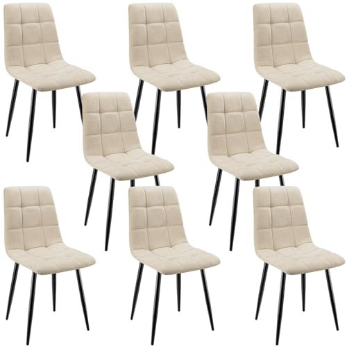 ANVOFONG Esszimmerstühle 8er Set,Küchenstuhl aus Leinenstoff,Polsterstühle mit Eisenfüßen,Stuhl Schlafzimmer,Wohnzimmer Stühle-Kaki