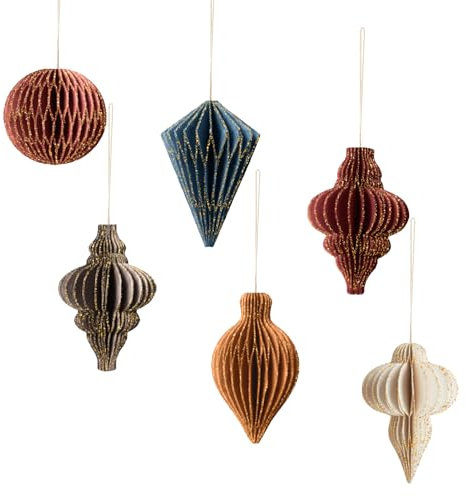 AOBKIAT Christmas Party Decorations,Xmas Festival Paper Hanging Ornaments,6PCS 3D Glitter Edge Paper Honeycomb,Red Brown Christmas Ornaments for Christmas Tree,New Years Party,Home Decor