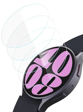 Sinoacc 4-Pezzi 44mm Pellicola Protettiva per Galaxy Watch 7/Galaxy Watch 6/Galaxy Watch 5/Galaxy Watch 4 44mm Orologio Vetro Temperato protezione Accessori Screen Protector(Diametro 40.5mm)