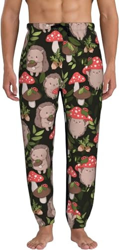 Herren-Jogginghose, Loungehose, Igel und Pilze, leicht, Freizeithose mit Tasche, Igel und Pilze, M