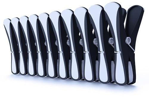 Clothes Pegs for Washing Line – 60 Black & White Soft Grip Pegs with Contoured Soft Pad Design | Strong Metal Spring | Weatherproof & Rustproof Laundry Pegs