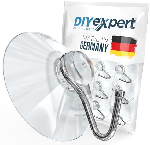 DIYexpert Ventosa con gancho | Fabricado en Alemania | [Ø 40 mm] [20 unidades] | Ventosas para camping y coche | Ideal como toallero y para decoración navideña