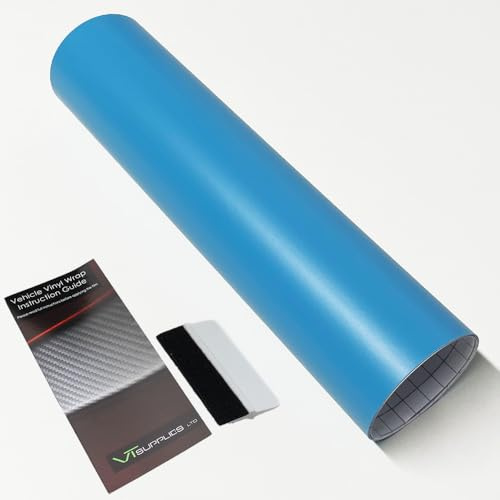 Matt Car Vinyl Wrap [Self Adhesive Air Release Film] with Squeegee Tool - Outdoor Rated for Car Automotive Use (Light Blue, 30 x 152cm)