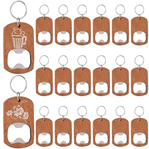 Framendino, 20 Stück Holz-Edelstahl-Flaschenöffner, Schlüsselanhänger, Rohlinge, Holzgravur, Geschenk, DIY Handwerk (Braun)