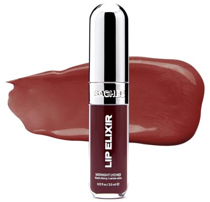Sacheu Lip Glaze Elixir. Nourishing and Moisturizing Lip Gloss for Women. Hydrating and Plumping Lip Gloss Enriched with Collagen. Smooth High-Shine Finish. Vegan & Cruelty-Free, Midnight Lychee
