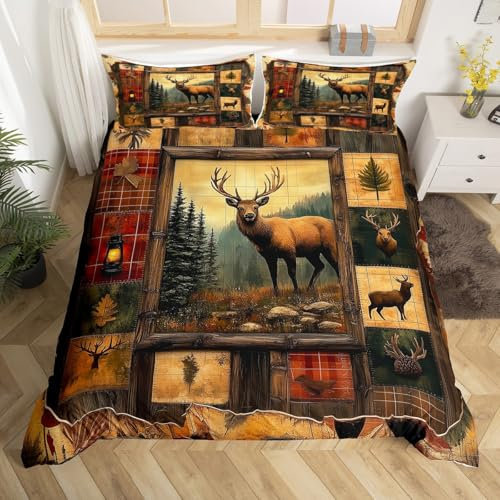 Homemissing Juego de ropa de cama de ciervo, tamaño King, diseño de animales salvajes, para niños, niñas, adolescentes, rústico, cabaña, campo, naturaleza, vida silvestre, decoración de habitación,