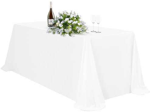 Teruntrue Weiß Rechteckige Polyester-Tischdecke 229 x 335 cm, 1 Packung, für 6–8 Fuß große Tische, Hochzeitsfeier, Restaurant, Bankett