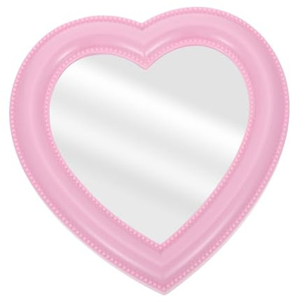 VOSAREA Herz Spiegel Rosa: Makeup Spiegel Wand Tischspiegel Doppelzweck Herzspiegel Schminkspiegel Kosmetikspiegel in Herzform für Frauen Mädchen, 18x19 cm
